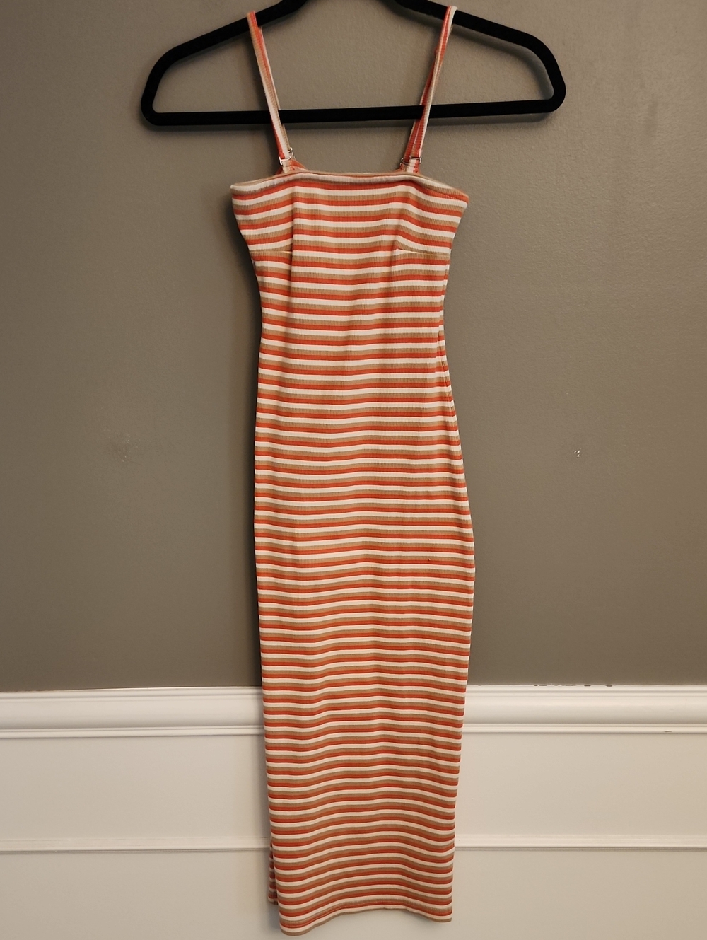 Roxy Striped Spaghetti Strap Maxi Dress in Coral and White